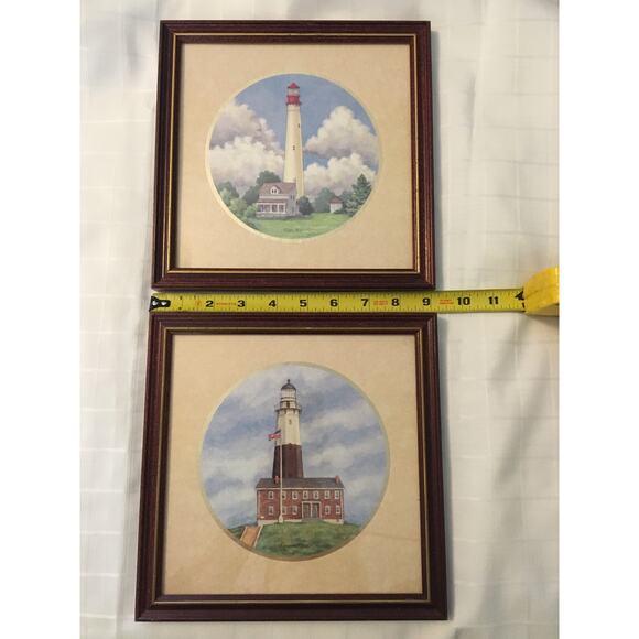 2 Kirkland Light House Kathy Seek Design Framed & Matted Prints 8 x 8 Cape May - Picture 1 of 5